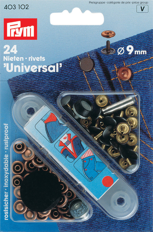 PRYM*24 Universal-Nieten*403101*mit Werkzeug*Ø 9mm*alteisen*antik-look*Jeans* 