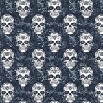 Bio French Terry / Sommer-Sweat Mexican Skulls Dunkelblau