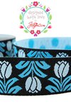 Farbenmix Webband "Dala Bloom Tulpen schwarz-blau" 15mm
